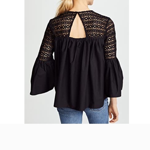 Black Boxy Blouse with 3/4 Bell Sleeves - Picture 4 of 10
